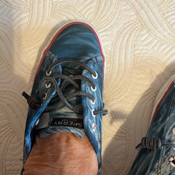 Sperry Jaws Blue Wave Canvas Sneakers with Red Trim - Picture 7 of 11